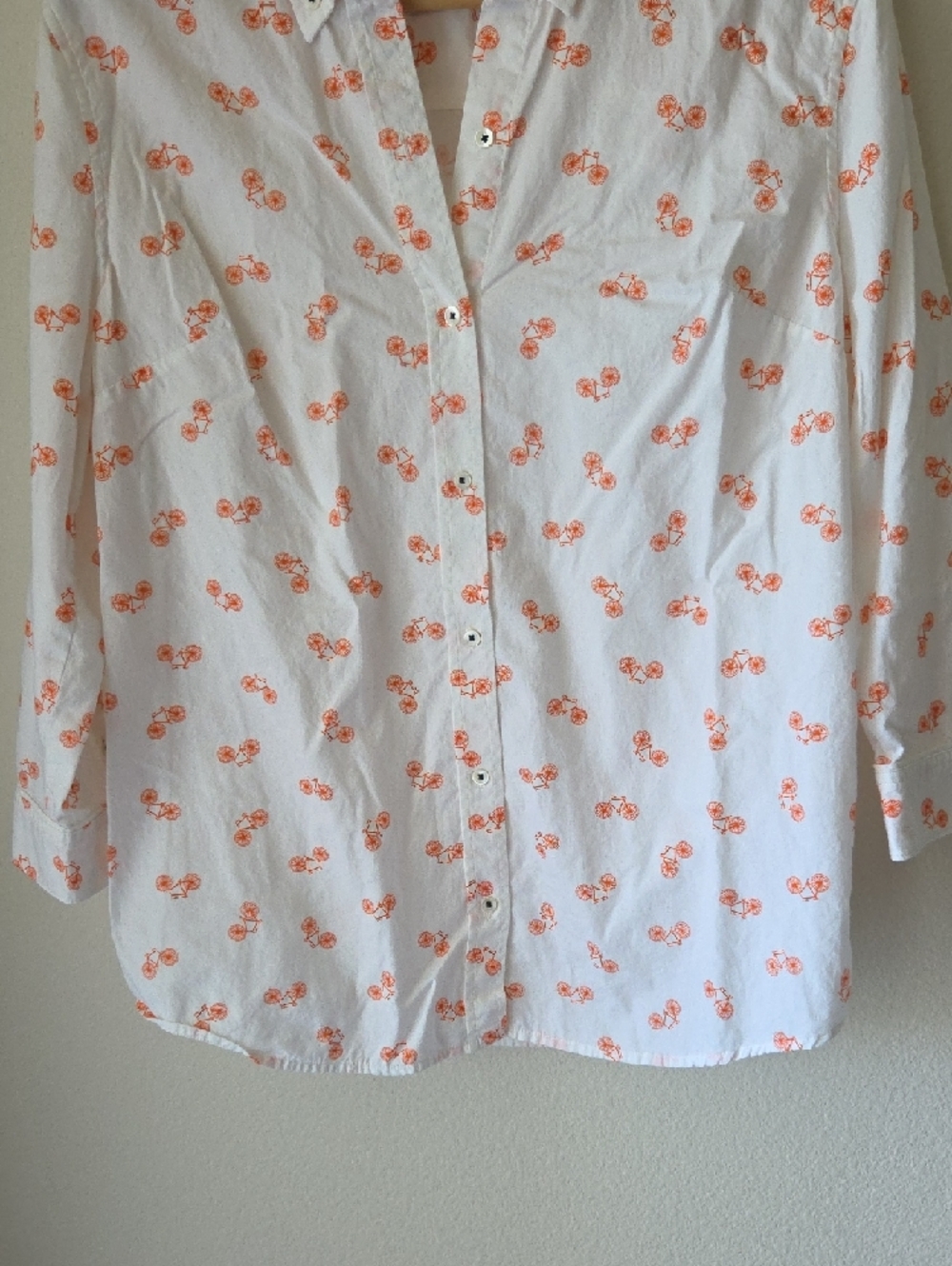 Anthropologie Postmark Bicycle Print Button Down Shirt White and Orange Sz 12 - Picture 6 of 12